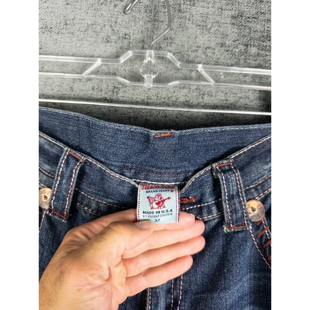VTG True Religion Mens Billy Super T Jeans 32X33 Dark Wash Embroidered Flap Fade